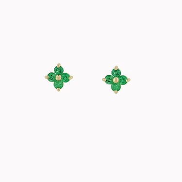 Emerald Quad Prong Stud Earrings