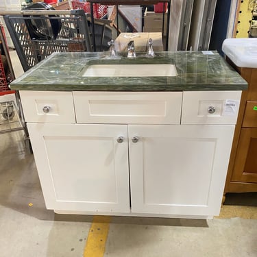 Single Freestanding Bathroom Vanity with Green Stone Top