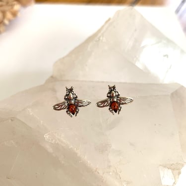 Sterling Fly Amber Studs