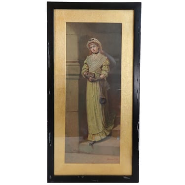 Vintage JANE MARIA BOWKETT Chromolithograph Print, Portrait of a Lady Descending the Stairs Matted and Framed Art 