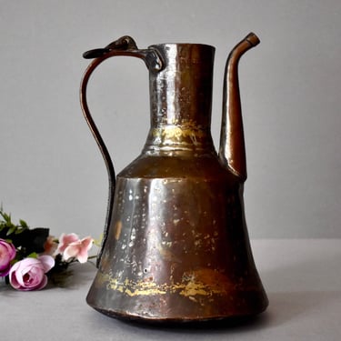 Antique Ottoman Imperial Ibrik Jug Copper  Collection Ethnographic Copper Pitcher Hand Hammered Copper Jug 