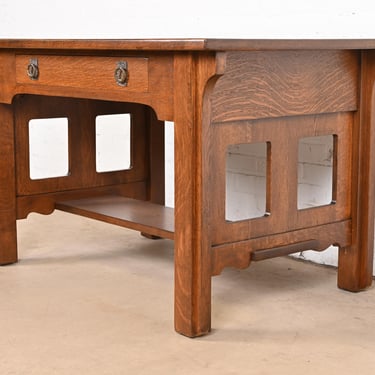 Lifetime Furniture Antique Mission Oak Arts & Crafts Desk or Library Table, Newly Refinished