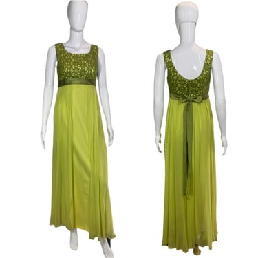 1960's Two Tone Green Chiffon Gown Size S