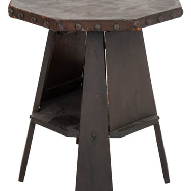 Arts and Crafts Octagonal Leather Top Accent Table