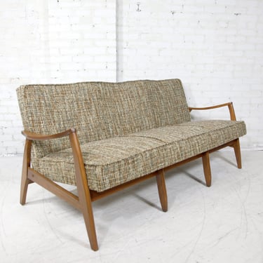 Vintage MCM sculpted 3 seater wood frame sofa | Free delivery only in NYC and Hudson Valley areas 