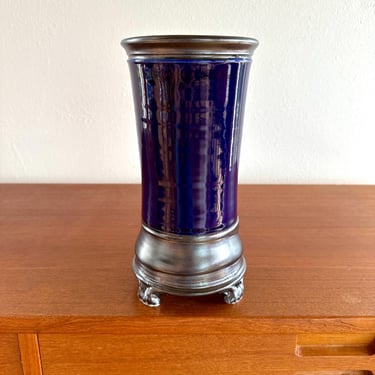 Vintage Dan Wheeler vase / cobalt blue contemporary studio pottery footed vase / Mossy Creek Studio, Oregon ceramic art 