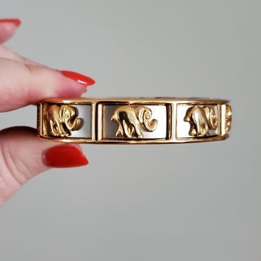 Vintage 1980s Lucky Elephant Clamp - 80s Bangle Bracelet - Vintage Jewelry- 80s Fashion - Estate Jewelry 