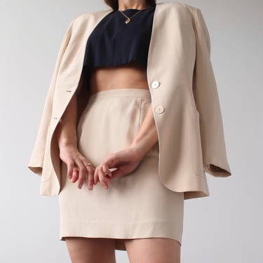 90s Wheat Silk Miniskirt Suit - W29