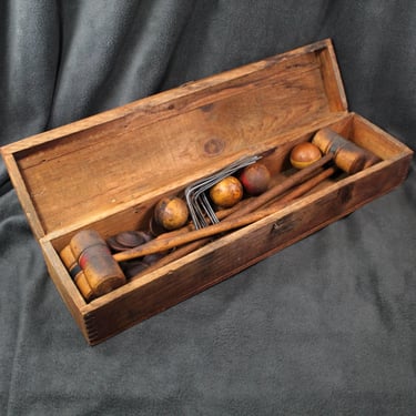 Antique Kids' Croquet Set in Wooden Box | Complete Jr Wooden 4 Mallet Croquet Set | Convertible for Lawn or Floor Use | Bixley Shop 