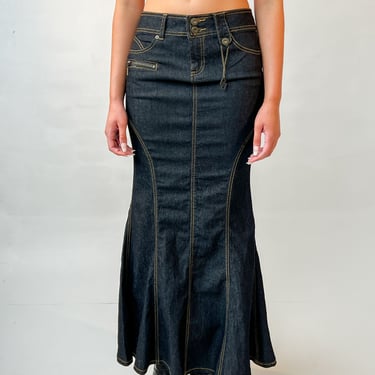 Denim Paneled Maxi Tulip Skirt (S)
