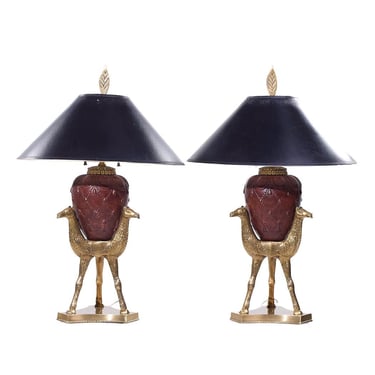 Chapman Mid Century Brass Camel Lamps - Pair - mcm 