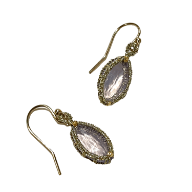 Danielle Welmond |  Caged Rose Quartz Earrings with Gold Cord