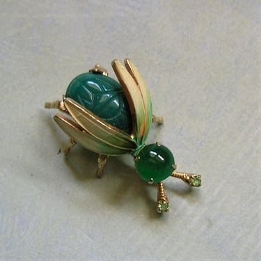 Vintage Warner Bug Pin With Glass Scarab Body, Costume Insect Bug Pin, Old Insect Pin (#4005) 