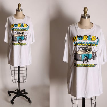 1990s White Short Sleeve Worlds Ugliest Pushtruck T-Shirt by Jerzees -XL 