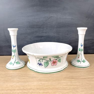 Centerpiece bowl and candlesticks made in Italy - Plummer-McCutcheon - vintage pottery 
