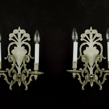 Pair of French Nickel Plated 2 Arm Wall Sconces