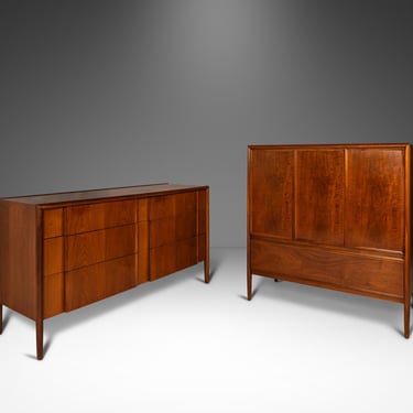 Mid-Century Modern Bedroom Dresser Set in Walnut by Barney Flagg for Drexel's Parallel Line, USA, c. 1960's 