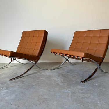 Ludwig Mies Van Der Rohe - Style  Chrome and Leather  Barcelona Lounge Chairs - a Pair 