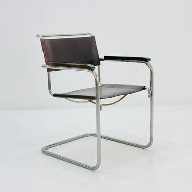 1 of 8 Bauhaus brown leather iconic armchair by mart Stam for Thonet 1980s 