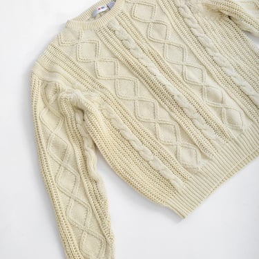 90s Ivory cotton ramie cable knit fisherman sweater 