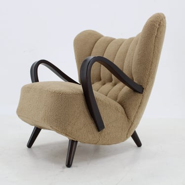 1940s Restored  Wing Armchair in Boucle Fabric ,Czechoslovakia  / Beige colour / vintage Armchair / Mid-century / 