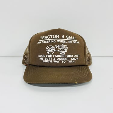 Vintage Trucker Hat / Humorous Farmer / Tractor / Brown / 1980s / FREE SHIPPING 