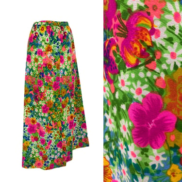 Vtg Vintage 1960s 60s 1970s 70s Dayglow Floral Boho Bright Woodstock Maxi Skirt 