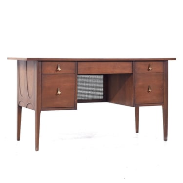 Broyhill Brasilia Mid Century Walnut and Brass Desk - mcm 