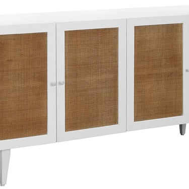 Reclaimed Pine Wood White Sideboard with Rattan Panels  from Terra Nova Designs Los Angeles 