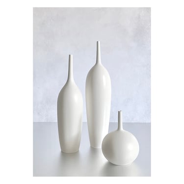 SHIPS NOW- Seconds Sale- set of 3 White Matte Bottle Vases by Sara Paloma 