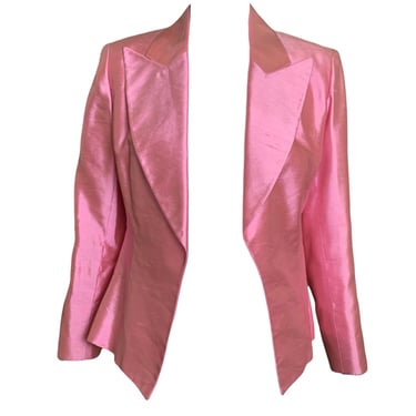 Christian Dior Early 2000s Pink Raw Silk Open Front  Jacket