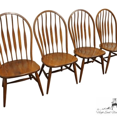 Set of 4 S. BENT BROS. Rustic Country French Style Solid Oak Cattail Dining Side Chairs 736 