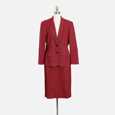 Pendleton pink suit | Vintage 80s Pendleton pink houndstooth wool skirt suit 