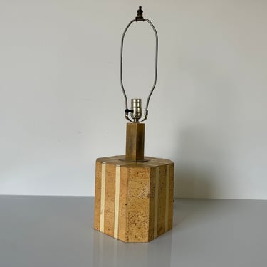 Vintage Italian Organic Beige Cork and Brass Table Lamp 