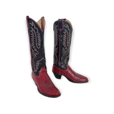 Vintage Women's JUSTIN 2-Tone Cowboy Boots ~ size 6 1/2 B ~ Western ~ Hippie / Boho ~ 