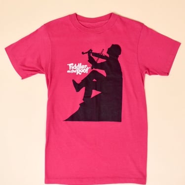 Hot Pink Early 80s Broadway Fiddler On The Roof Cast List Tee, XS