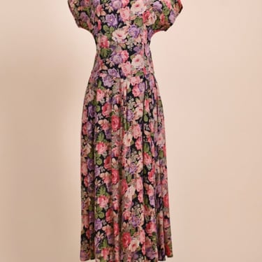 Pink Floral Rayon Crepe Dress By Carole Little, S