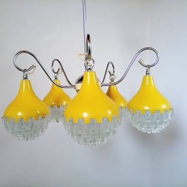 Vintage Ceiling Lamp / Vintage Lightning/ Five Arm Yellow  Drops Light/ Hanging Light/ Retro Ceiling Light/ Pendant Light / 70s /Yugoslavia 