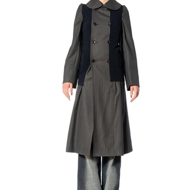2000S Comme Des Garcons Gray & Navy Wool Coat With Shrunken Poly Over-Layer 2007 