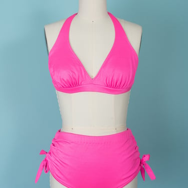 Incredible RARE Vintage 1970s Sirena Neon Barbie Pink Bikini Swimsuit Like New (M/L) 