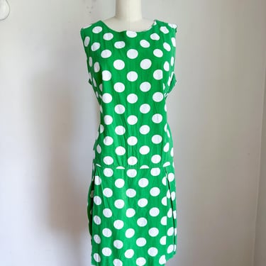 Vintage 1960s Green & White Big Polka Dot Playsuit / L-XL 