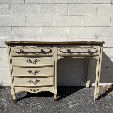 Desk Vanity Table French Provincial Antique Queen Anne Writing Regency White Gold Shabby Chic Dresser Office Laptop Stand CUSTOM PAINT AVAIL 