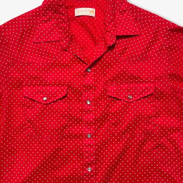 Vintage USA MADE Polka Dot Print Western Shirt ~ L ~ Cowboy ~ Rockabilly ~ Pearl Snap Button 