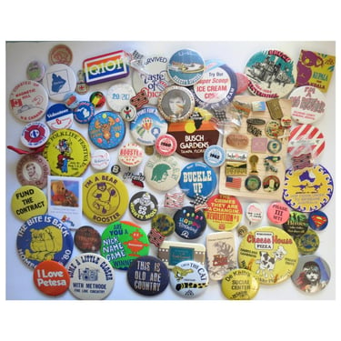 Vintage Pinback Button Lot - Huge Bulk Pin Bundle - Advertising Political Humor Etc - Vtg to Modern 