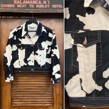 Vintage 1980’s Cow Animal Print Cropped Denim New Wave Jacket, 80’s Western Wear, Vintage Clothing 