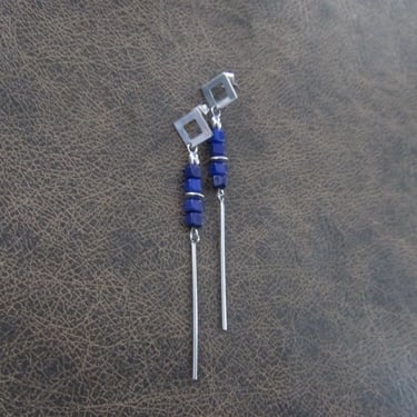 Long simple blue and silver earrings 