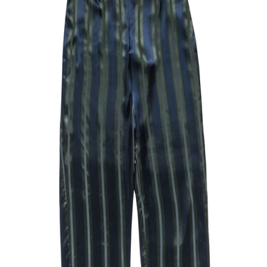 Giorgio Armani - Navy & Green Stripe Satin Pants Sz 6