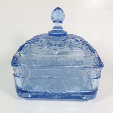 Vintage Tiara Beehive Honey Pot Ice Blue Glass Candy Dish - Tiara Indiana Glass Beehive Glass Box 