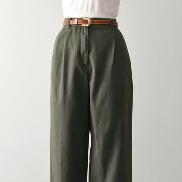 vintage olive cotton trousers, 90s high waisted pants 