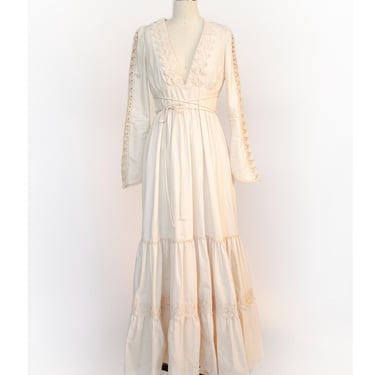 Vintage 1970s Gunne Sax Dress Maxi Coton Lace sz 11 